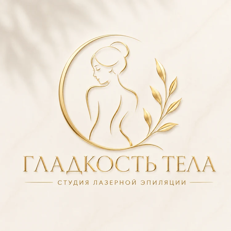 Золотой логотип Гладкость тела — женский силуэт в круге с ветвью